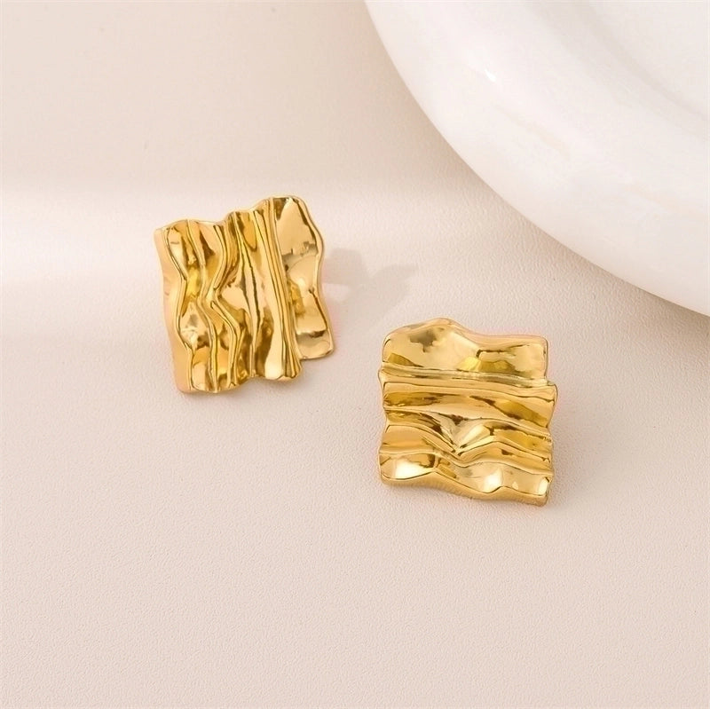 1 Pair Retro Minimalist Irregular Square Plating Stainless Steel 18k Gold Plated Ear Studs