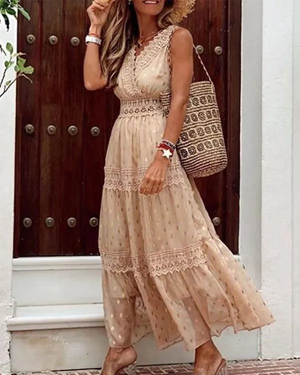 Sleeveless Lace A-line Casual/Vacation Maxi Dresses