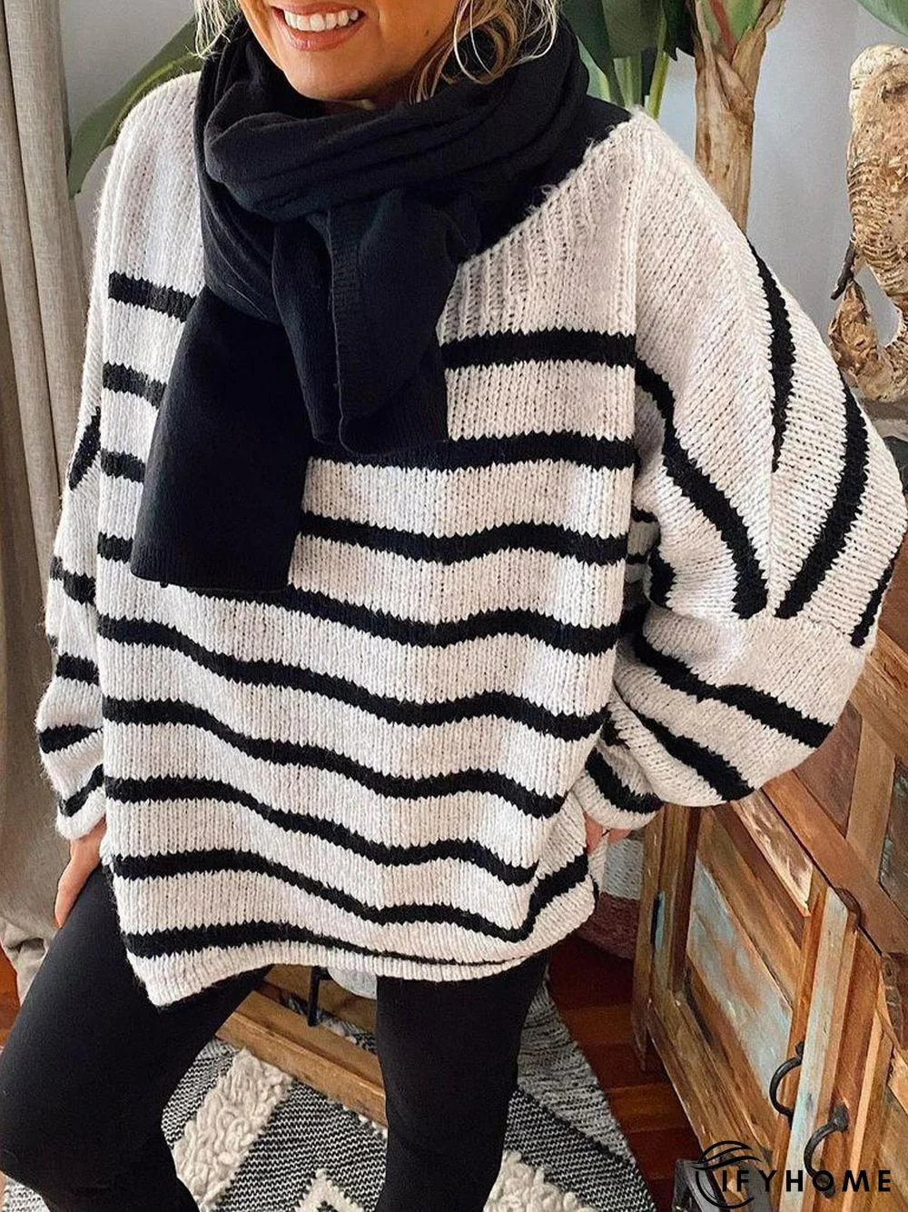 Vintage Long Sleeve Stripes Sweater | IFYHOME