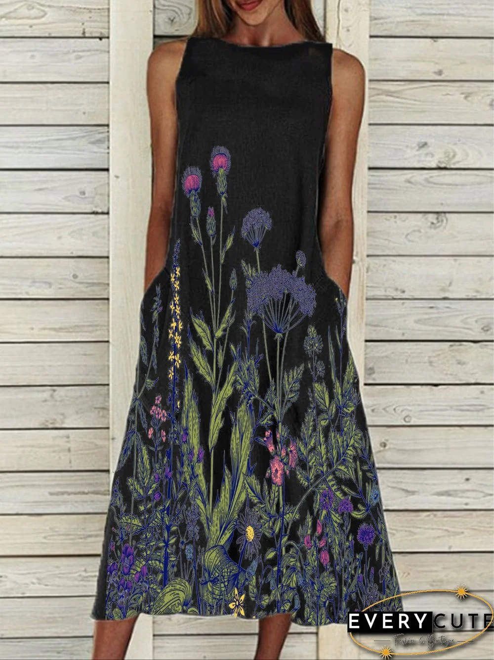 Women Sleeveless Floral Printed Holiday Summer Dresses