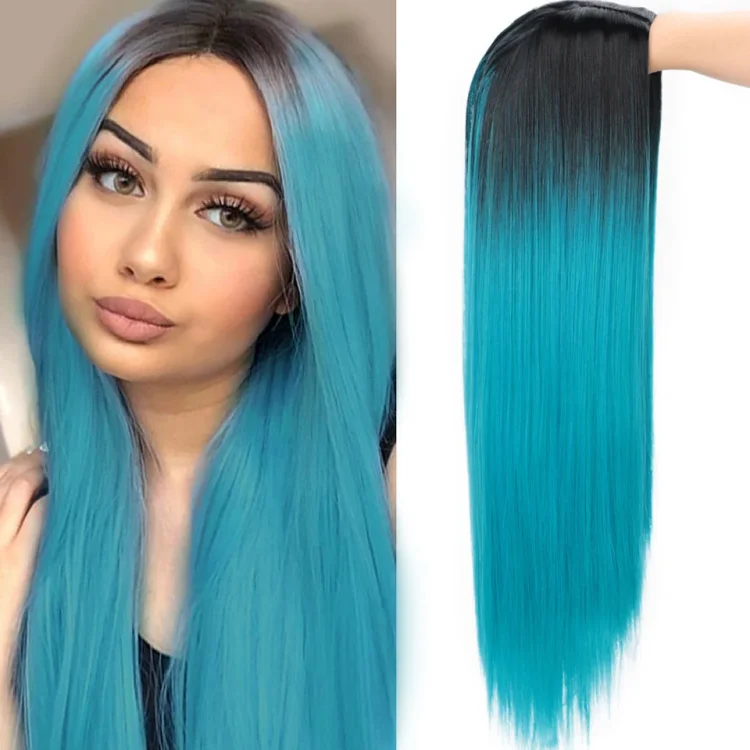 2021 Black to Blue Straight Mini Lace Front Wigs-elleschic