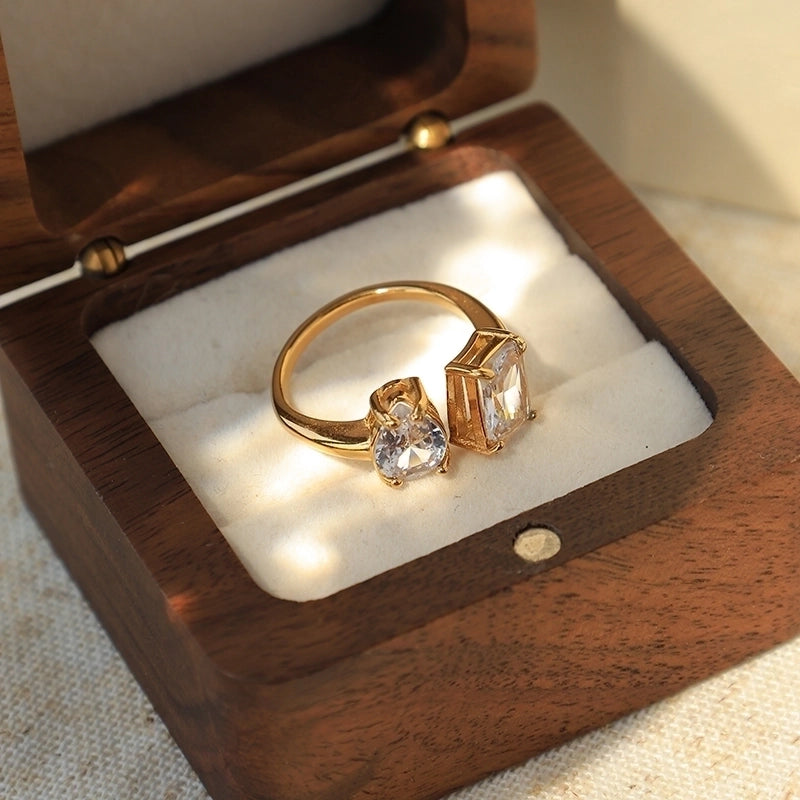 Elegant Romantic Shiny Geometric 304 Stainless Steel Zircon 14K Gold Plated Inlay Open Rings