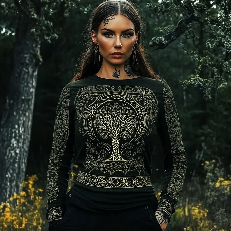 Women's Tribal Celtic Knot Pattern Long Sleeved T-shirt