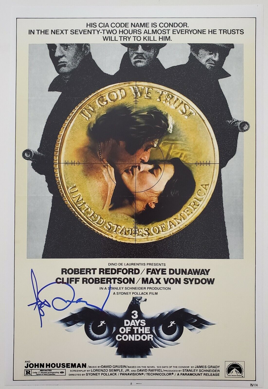 Faye Dunaway Signed 3 Days Of The Condor 12x18 Movie Poster Bonnie & Clyde RAD