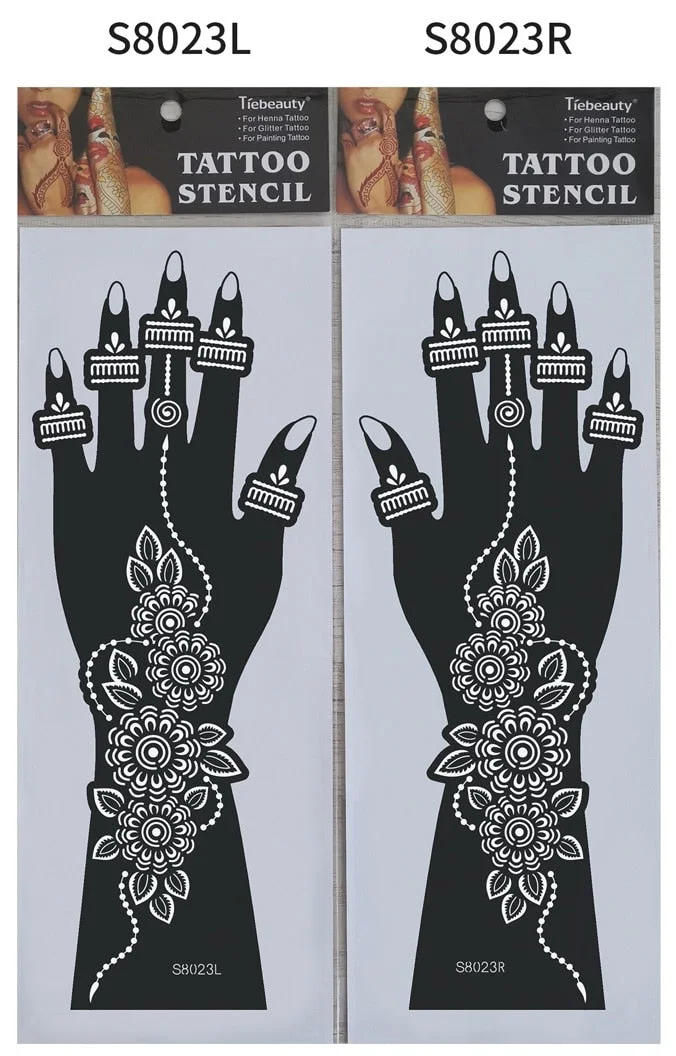 1pair 2pcs hand sleeve temporary tattoo stencil henna lace mandala tattoo template spray paint templates sheets lotus flowers