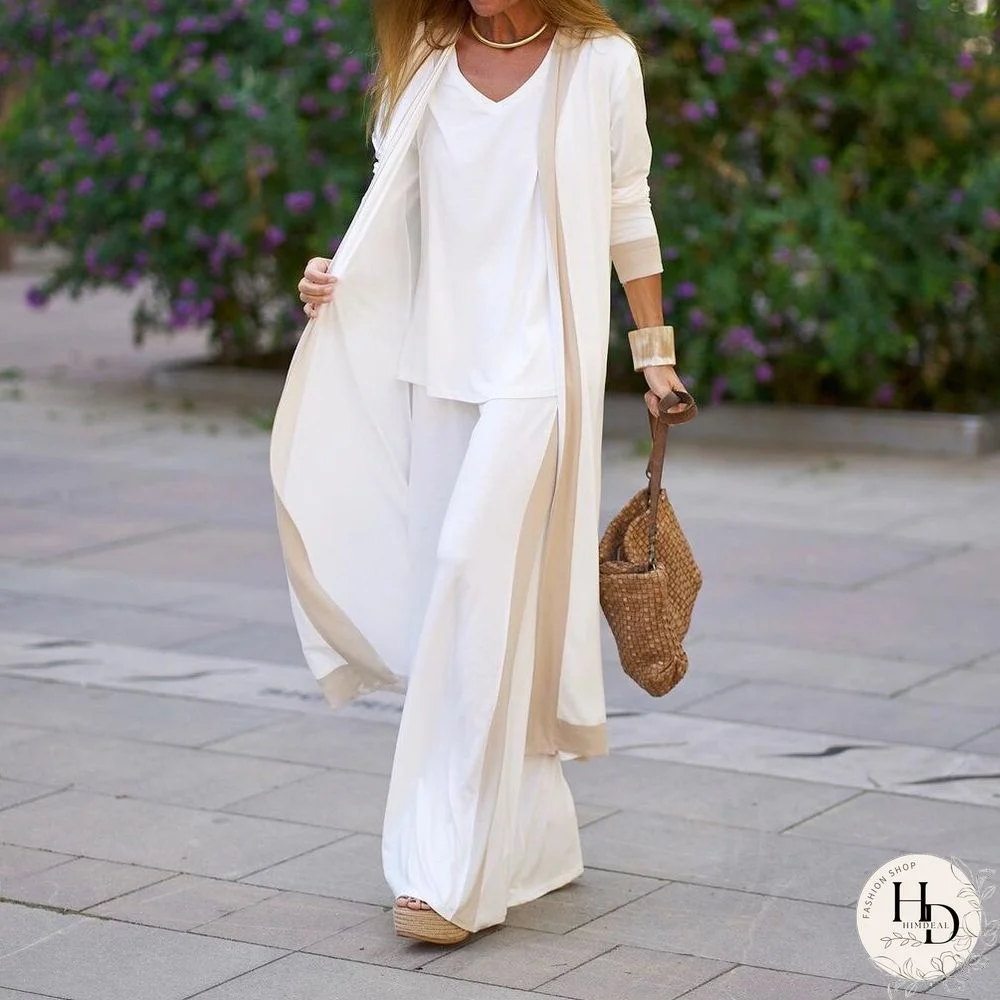 Women Long Casual Fashion Elegant Cardigan & Sling Tops & Loose Pants Sets Patchwork Lady Outfits 3Pc Sets