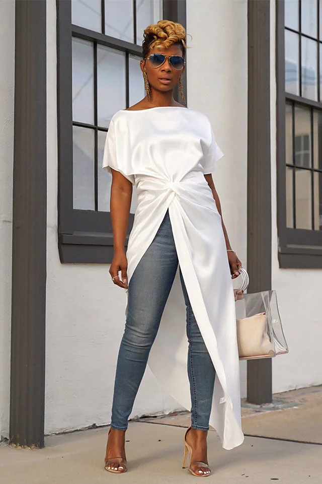 Short Sleeve Top Slant Slit Summer Dresses