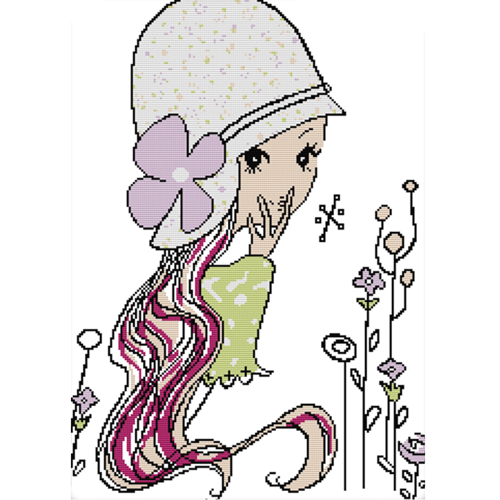 

Long Hair Girl - 14CT Stamped Cross Stitch - 41*53CM, 501 Original