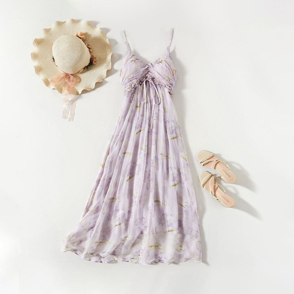 Light Purple Silk Dress Printed Pattern REAL SILK LIFE