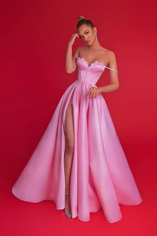 Daisda Elegant Pink A Line Split Sleeveless Party Prom Dress 
