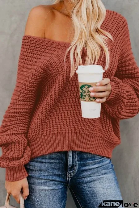 Red Carry On Knit V Neck Pullover Sweater