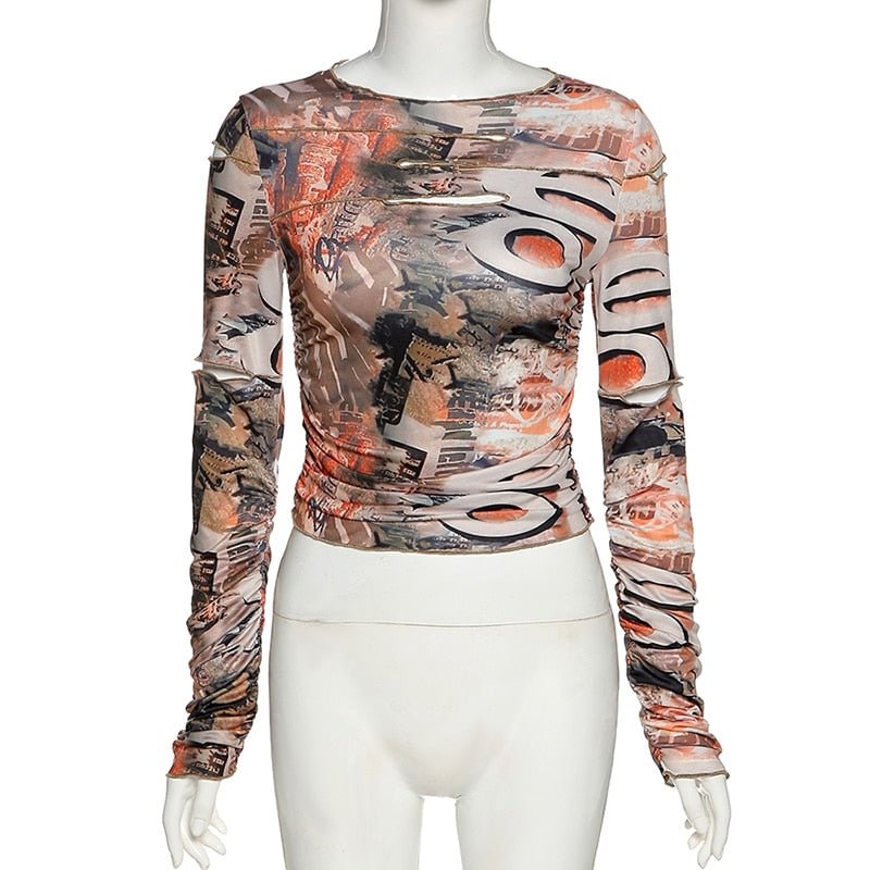 autumn stacked cut out Hole female tshirt Gothic street fashion graphic crop tops casual Basic tees woman Selling new