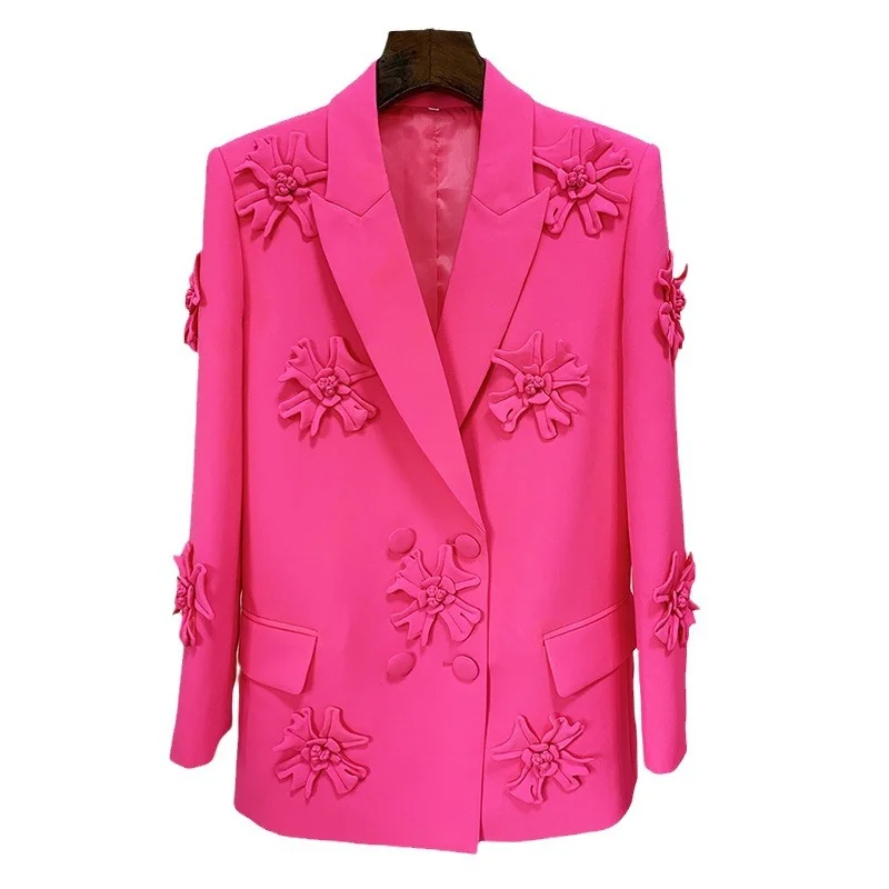 Nigikala Nigikala Hot New Star Fashion Double Buckle Heavy Industry Three-Dimensional Flower Decoration Suit Jacket
