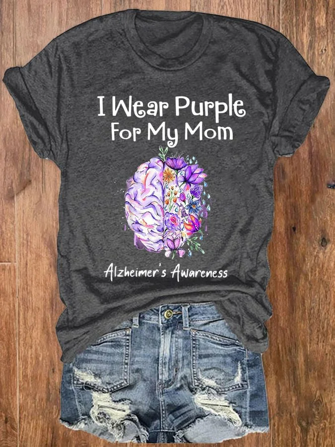Women's I Wear Purple For My Mom Alzheimer's Awareness Tee socialshop