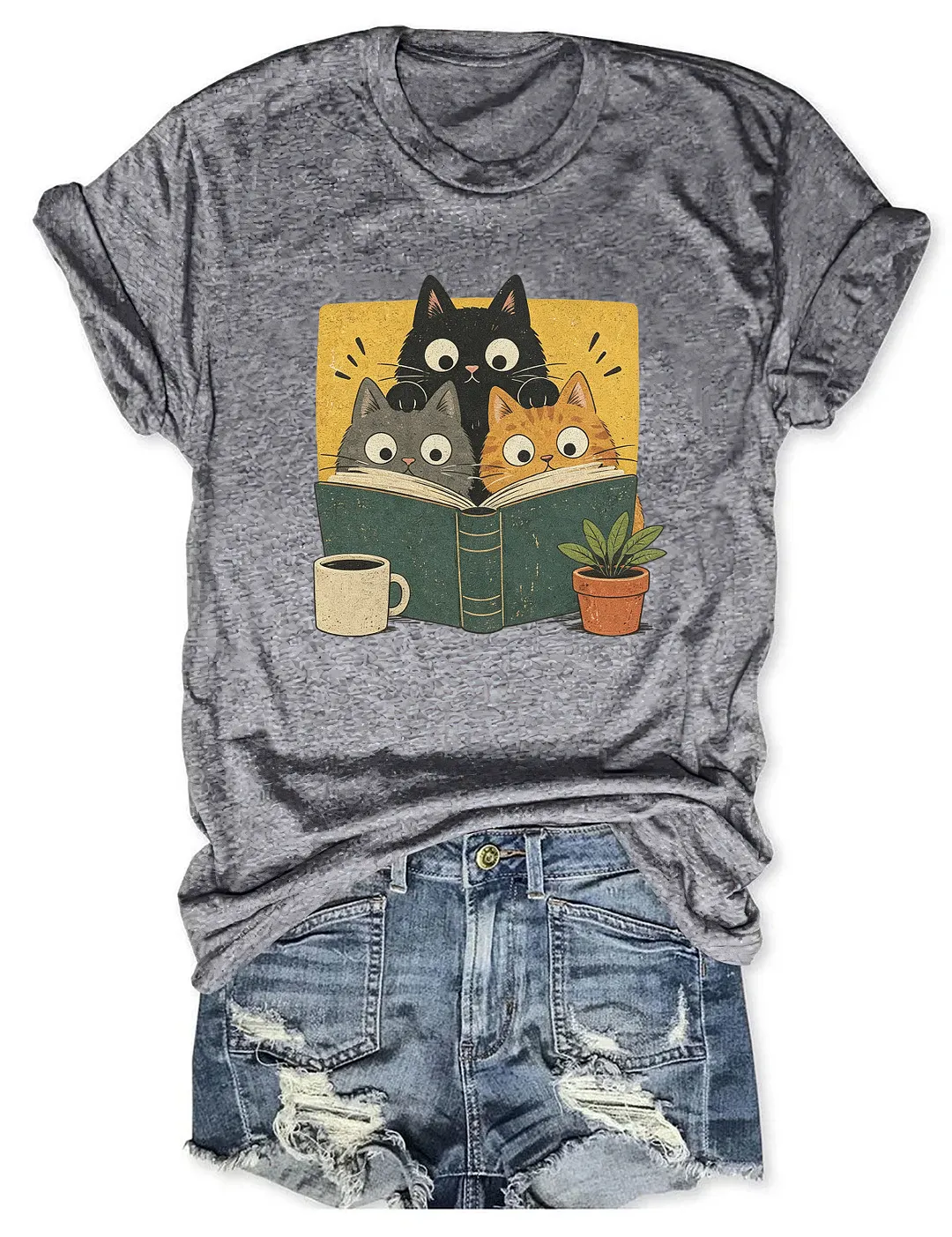 Retro Curious Reading Cats T-shirt