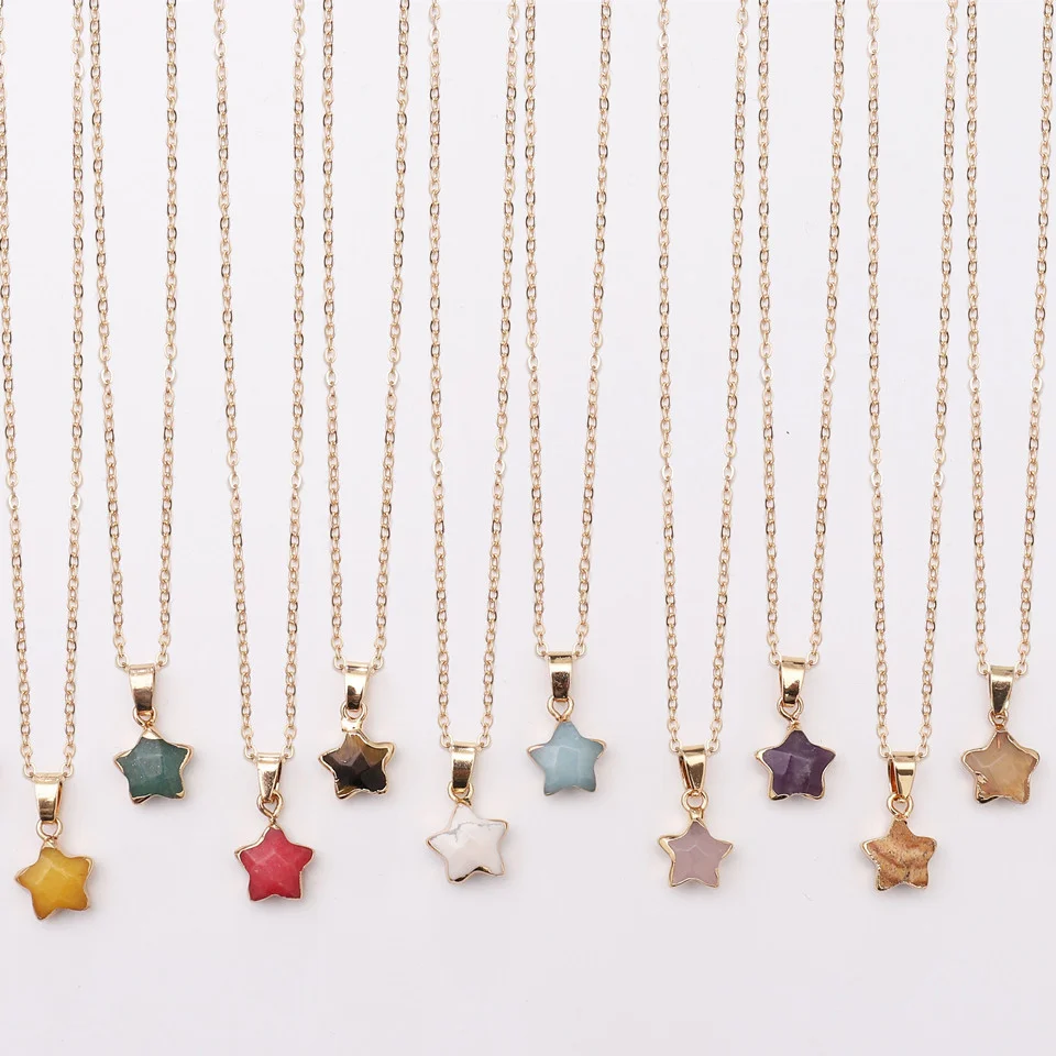 Natural Semi-Precious Stones Gemstone Amethyst Simple Star Lapis Lazuli Quartz Picture Pendant Necklace