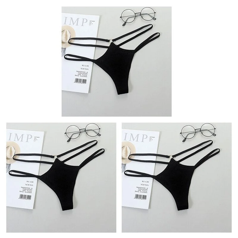 Sexy Women G-String Cotton Panties Lingerie Thin Strap Soft Breathable T back Female Low Rise Hollow Out Thong 3 Pcs Underwear