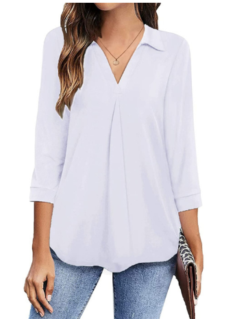 V-neck Long-sleeved Chiffon Solid Blouse