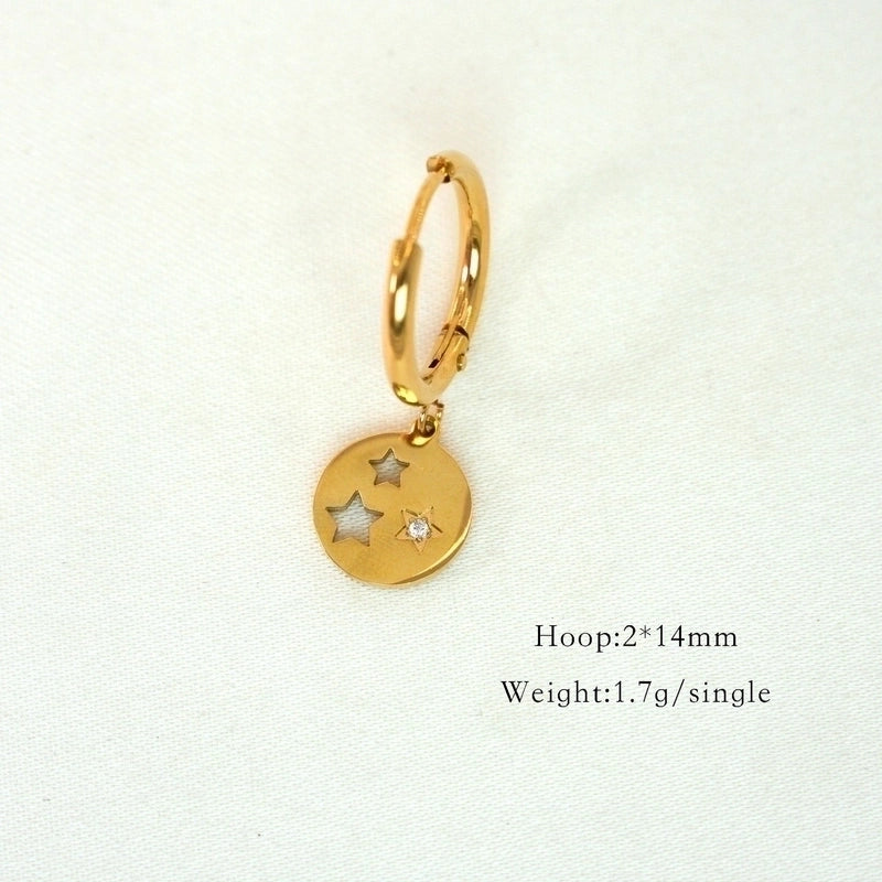 1 Pair Minimalist Cross Devil’s Eye Moon 304 Stainless Steel Drop Earrings