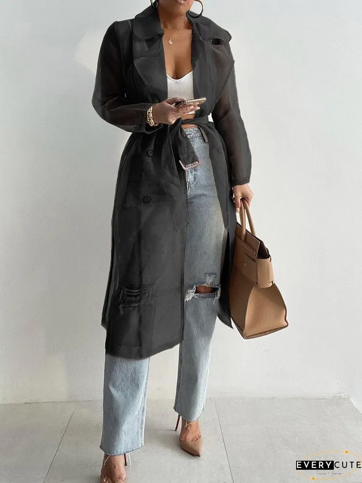Cardigans Solid Lapel Mesh Lantern Long Sleeve Cardigan for Women