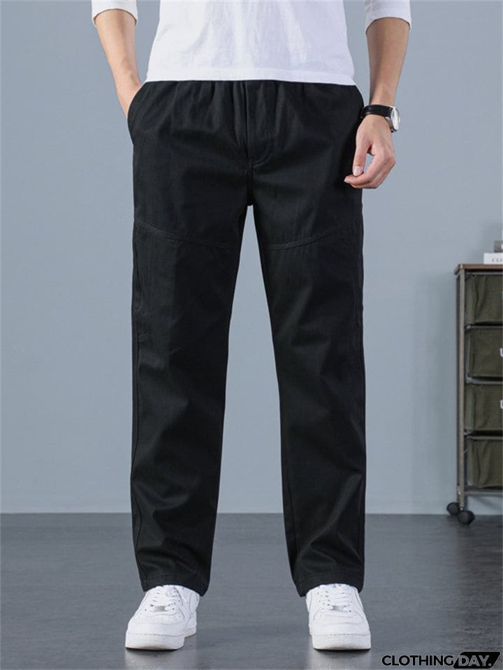Sporty Hard-wearing Plus Size Men's Plain Cargo Pants
