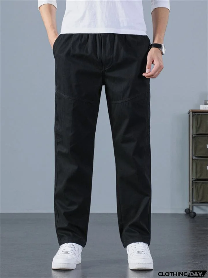 Sporty Hard-wearing Plus Size Men's Plain Cargo Pants