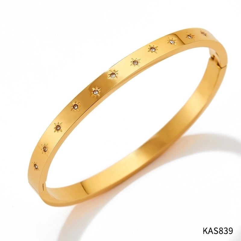 Fashion Circle 304 Stainless Steel 16K Gold Plated White Gold Plated Gold Plated Zircon Stainless Steel Bracelets In Bulk