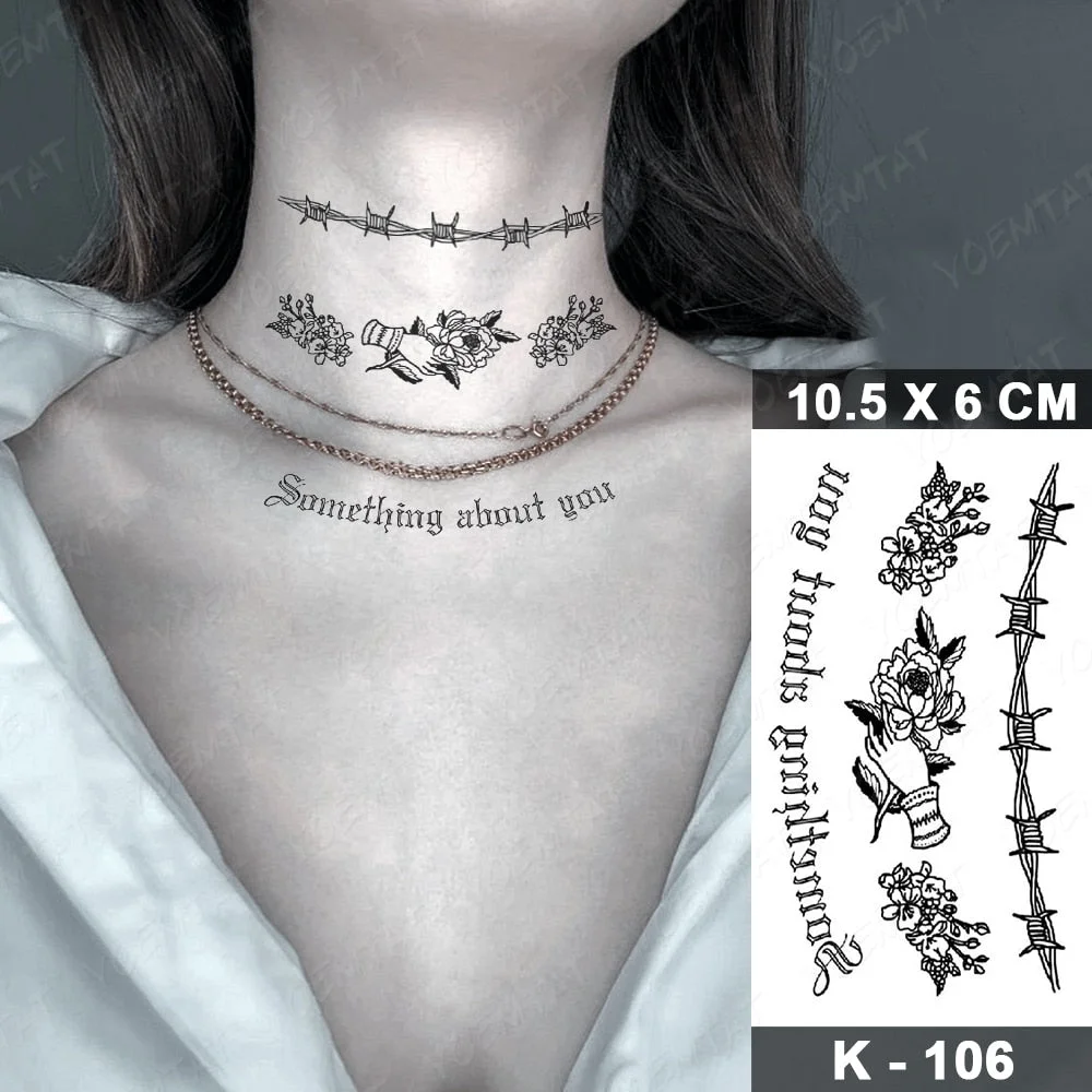 Waterproof Temporary Tattoos Sticker Flower Gun Black Ak 47 Tattoo Realistic Body Art Tatoo Waist Woman Man Child Fake Tatto
