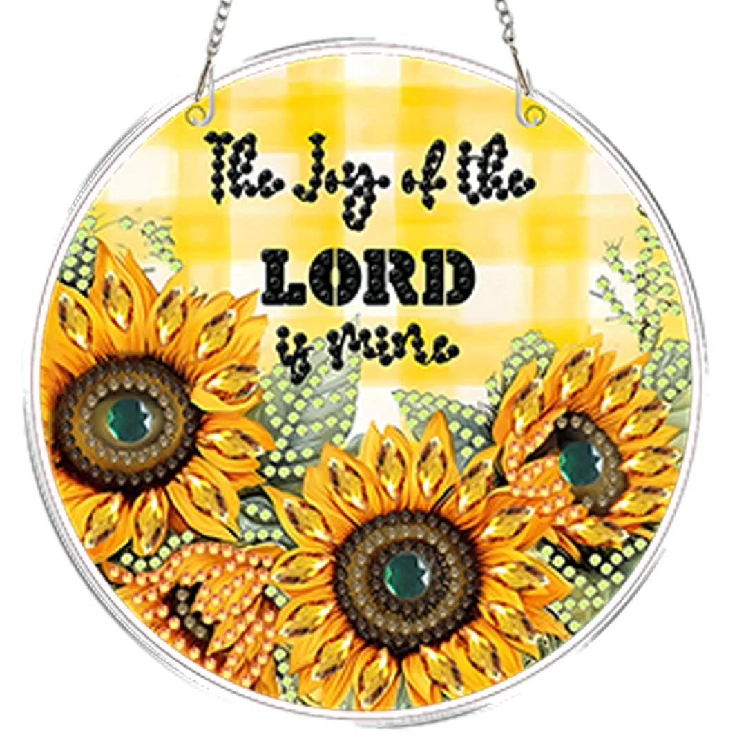 4pcs Sunflower Text DIY 2D Flat Acrylic Diamond Painting Kit Diamond Art Pendant