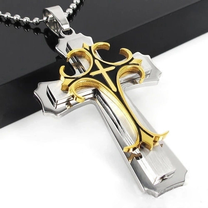 Hip-hop Retro Cross Metal Plating Gold Plated Men’s Pendant Necklace
