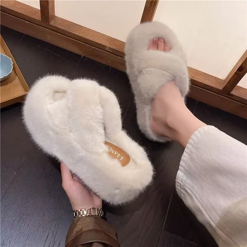 Breakj Breakj Tide Slew Soft 7Cm External Wear Hairy Slippers Women Flat-Bottom One-Word Drag Autumn New Thick