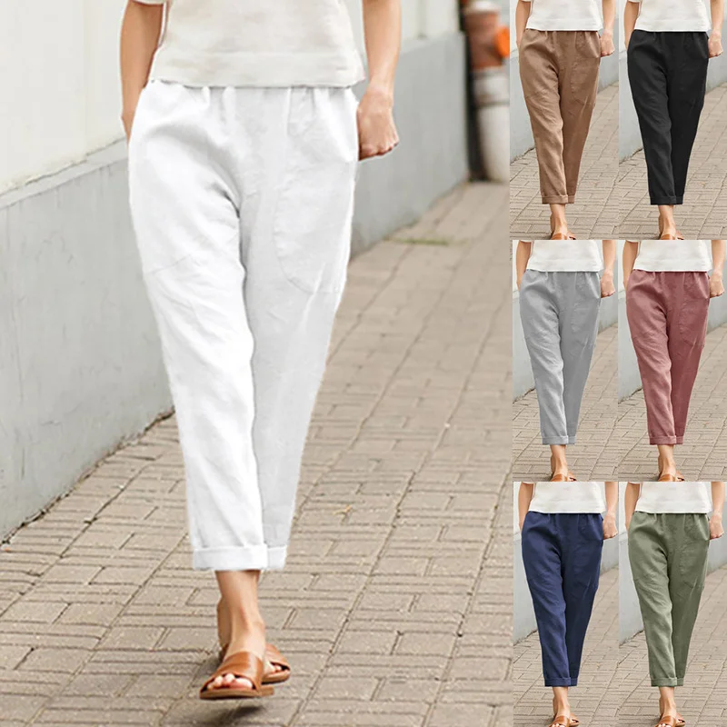 Solid Color Comfortable Cotton Linen Casual Pants