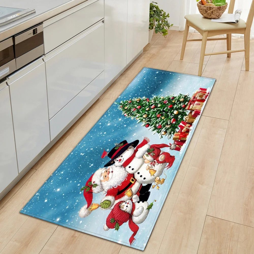Christmas Kitchen Rug Home Entrance Doormat Living Room Bedroom Children Decoration Carpet Hallway Bathroom Anti-Slip Floor Mat