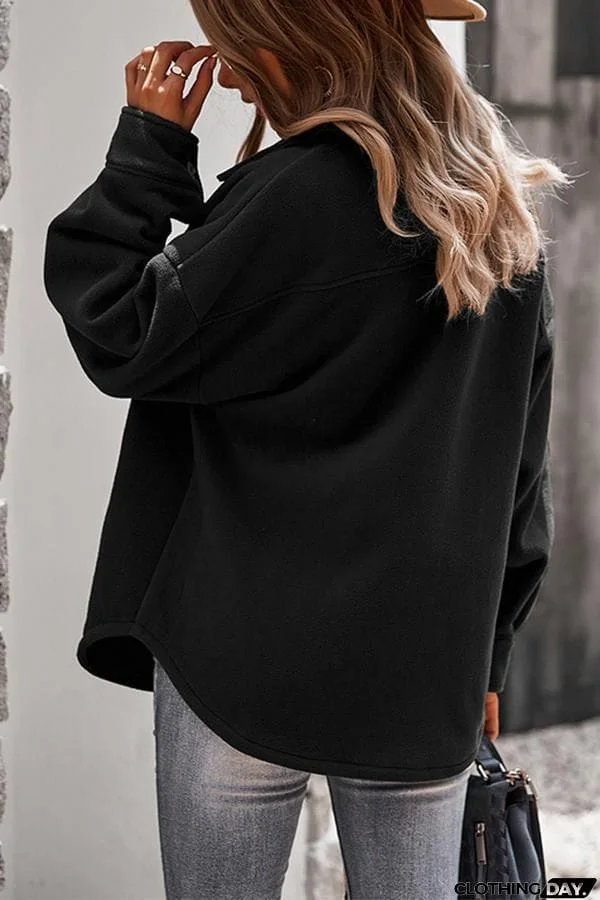 Solid Color Lapel Fleece Jacket