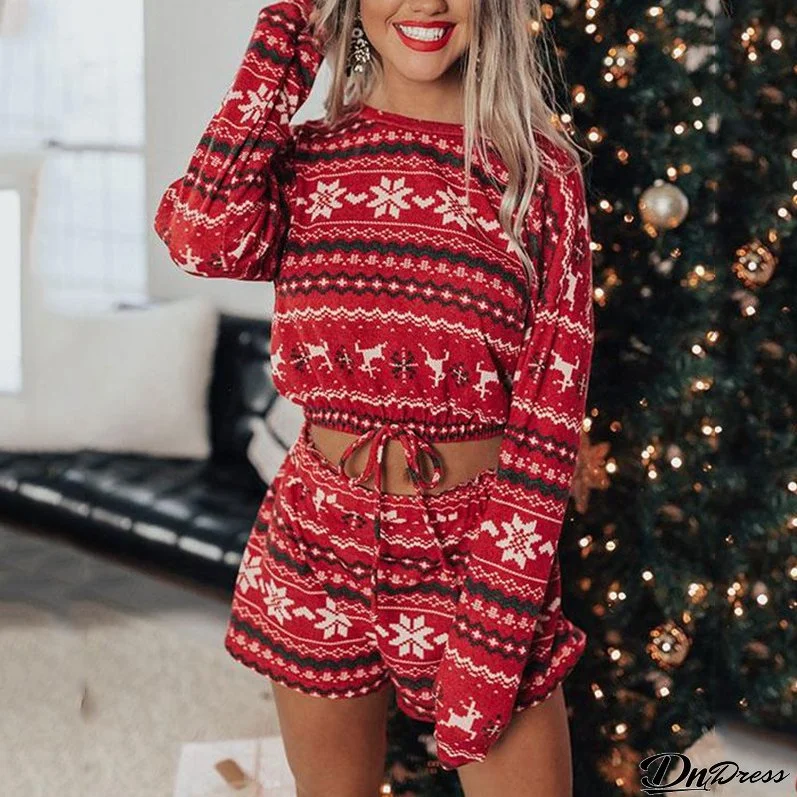 Women's Printing Long-Sleeved Loose Christmas Home Suit