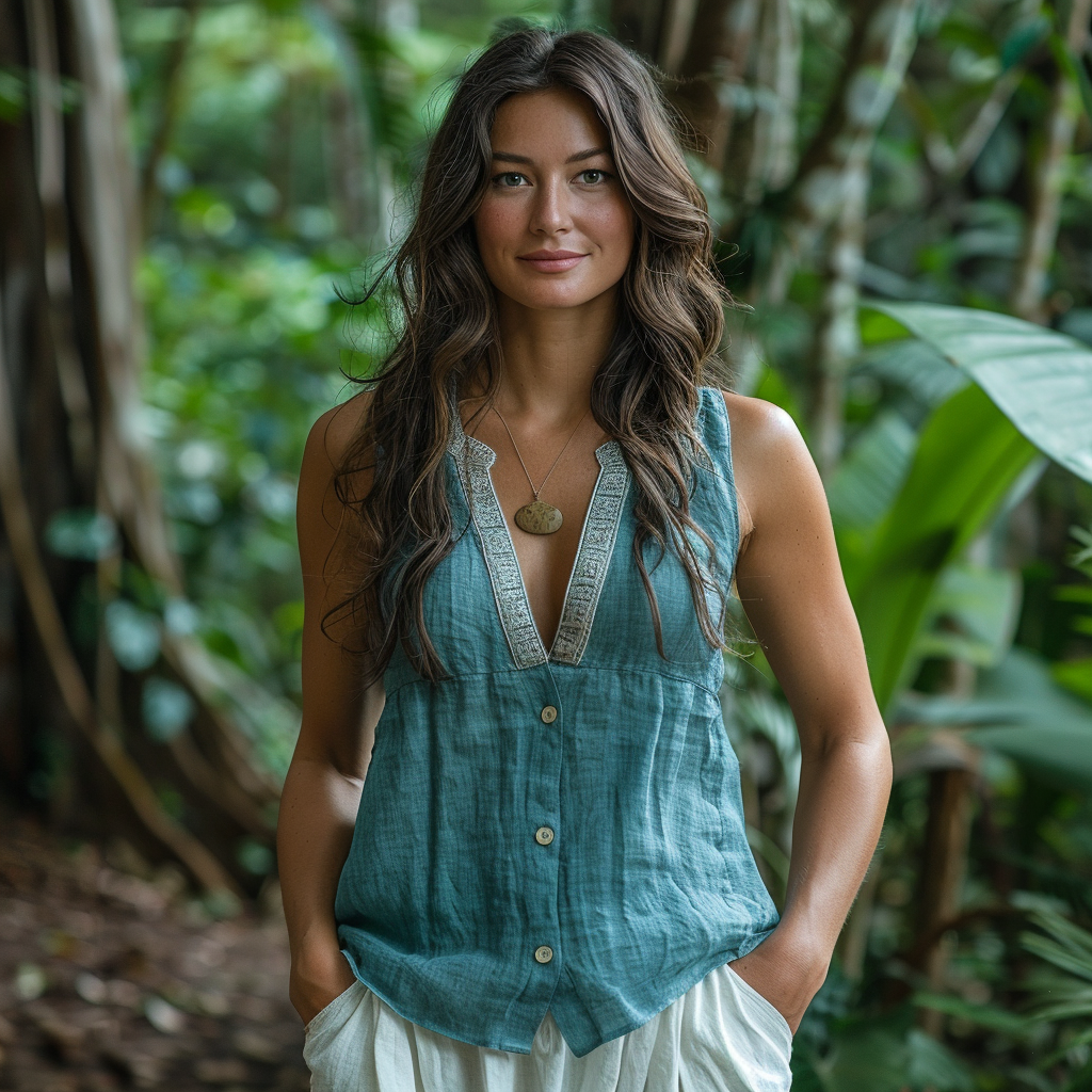 Simple V-neck Sleeveless Shirt, Comfortable And Breathable Linen Top