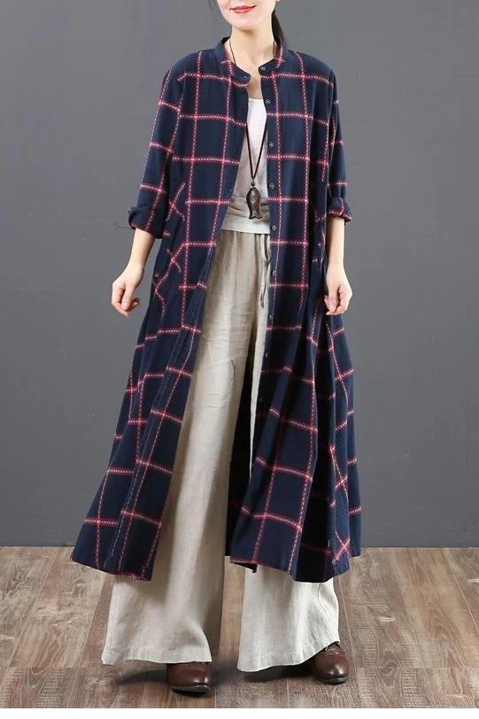 Chic A Linen Cotton Plaid Shirt Dresses
