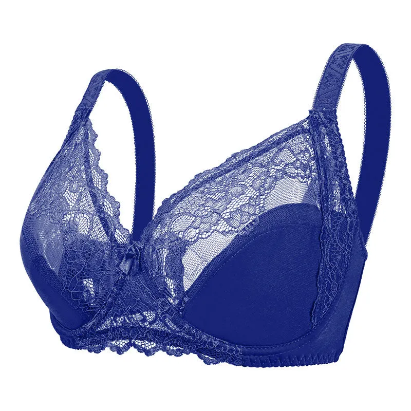 Plus Size Bras Women Push Up Lace Bra Ultra-Thin Perspective Bralette Sexy Lingerie Underwire Brassiere Large Underwear E F Cup