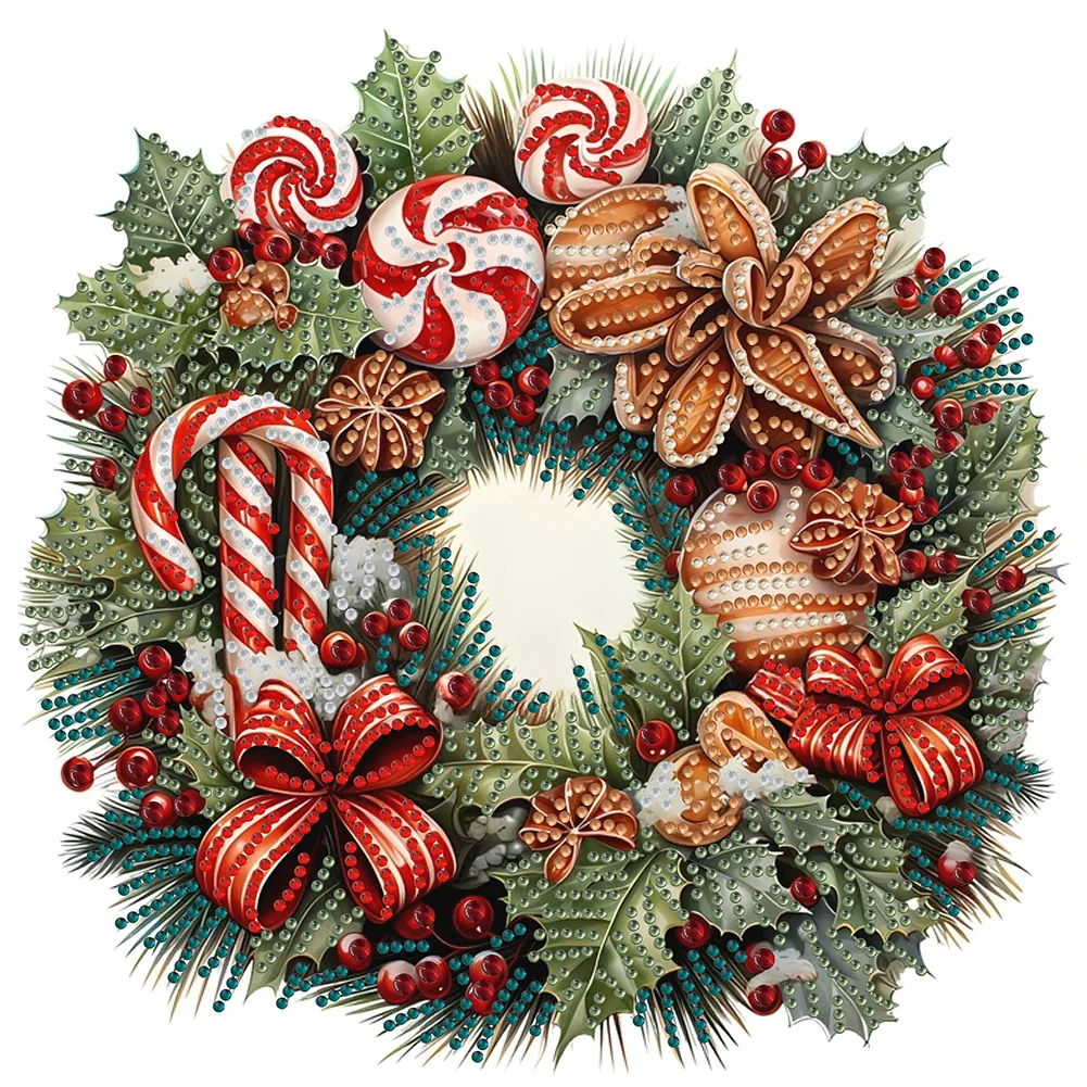 Partial Special-shaped Crystal Rhinestone Diamond Painting - Christmas Wreath(Canvas|30*30cm)