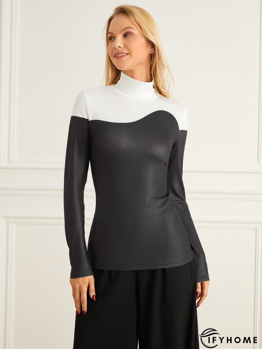 Urban Long Sleeve Color Block Stand Collar T-Shirt | IFYHOME