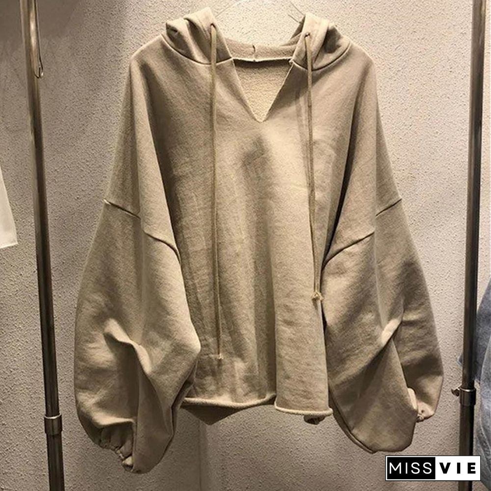 Women's Spring Autumn Long Sleeve Hooded Thin Sweater Lazy Wild Loose Top