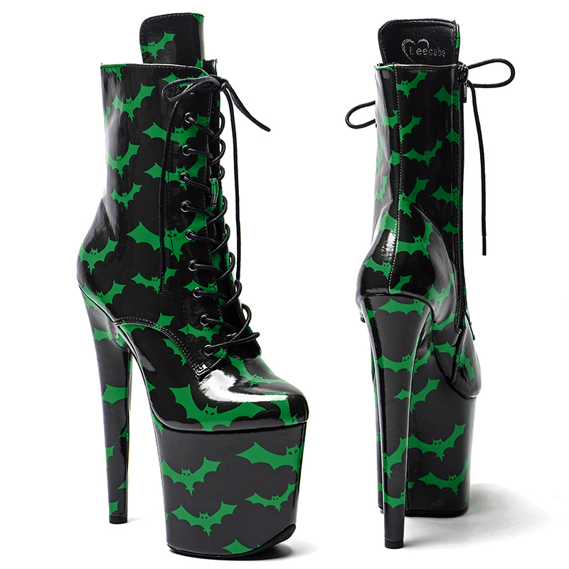 VCshoes 20CM/8inches Bat Pattern Ankle Boots Fetish Stripper Shoes Women Pole Dance Models Catwalk Show High Heels 3B