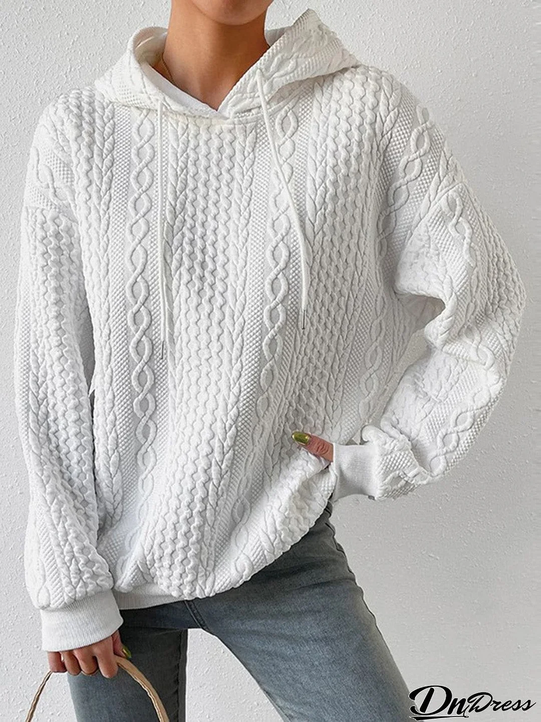 Full Size Textured Drawstring Long Sleeve Hoodie