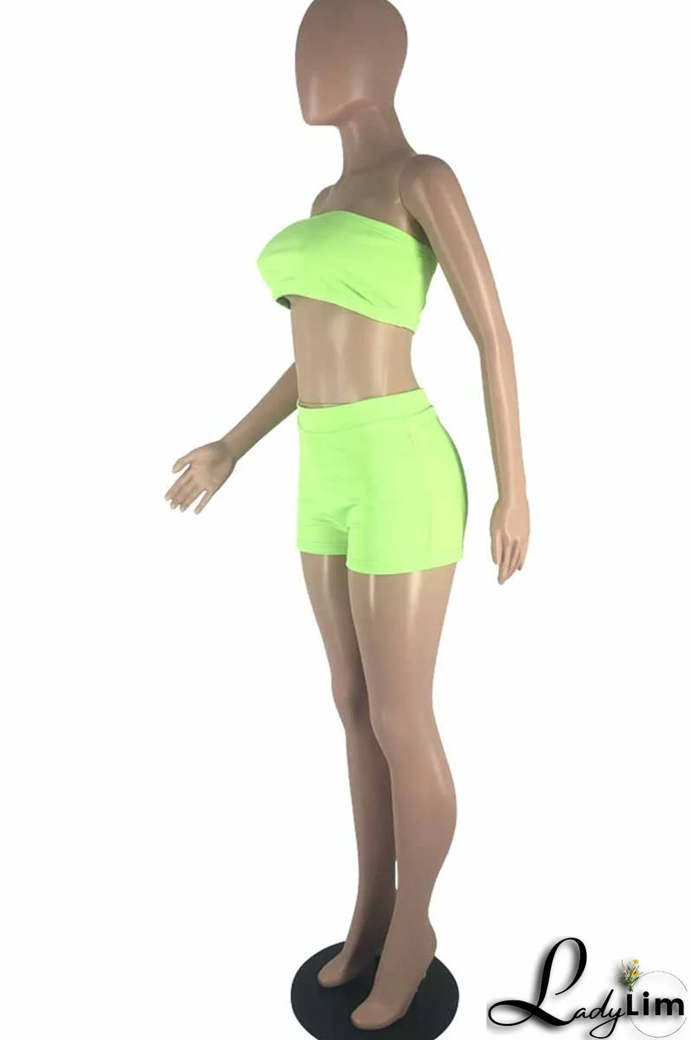 Blue Fashion Sexy Solid Backless Strapless Sleeveless Two Pieces