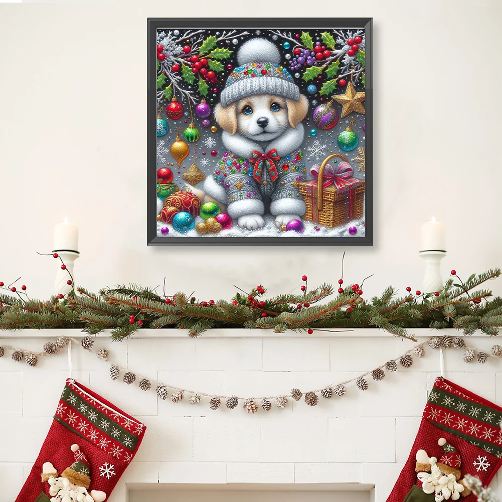 Diamond Painting - Full Round Drill - Christmas Dog(Canvas|40*40cm)