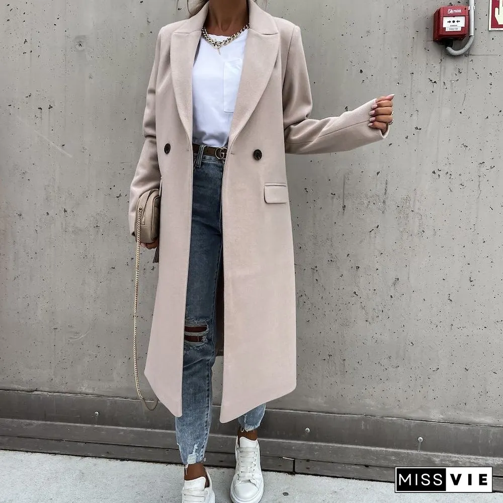 Autumn and Winter Long Suit Collar Woolen Coat Coat Coat