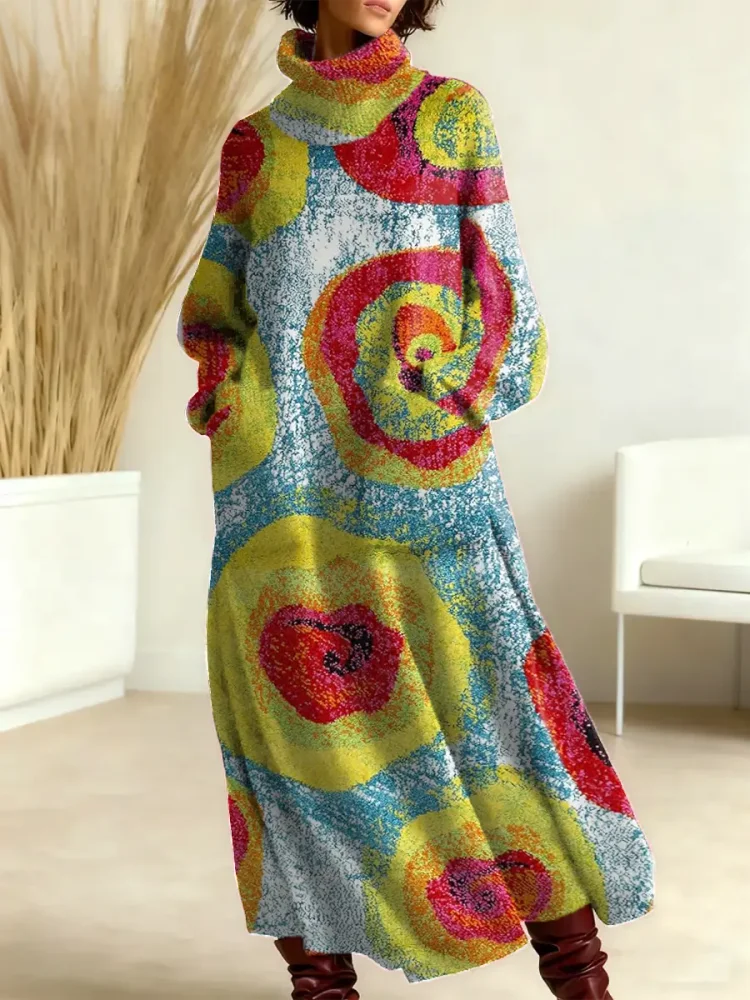 Women's Vintage Pattern Art Print Casual Cotton Knitted Dress