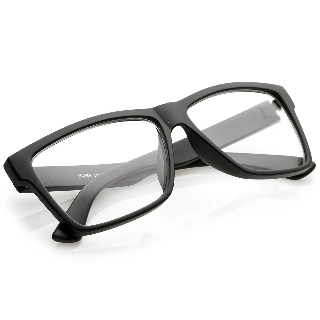 Classic Horn Rimmed Wide Arms Clear Lens Rectangle Eyeglasses 57mm