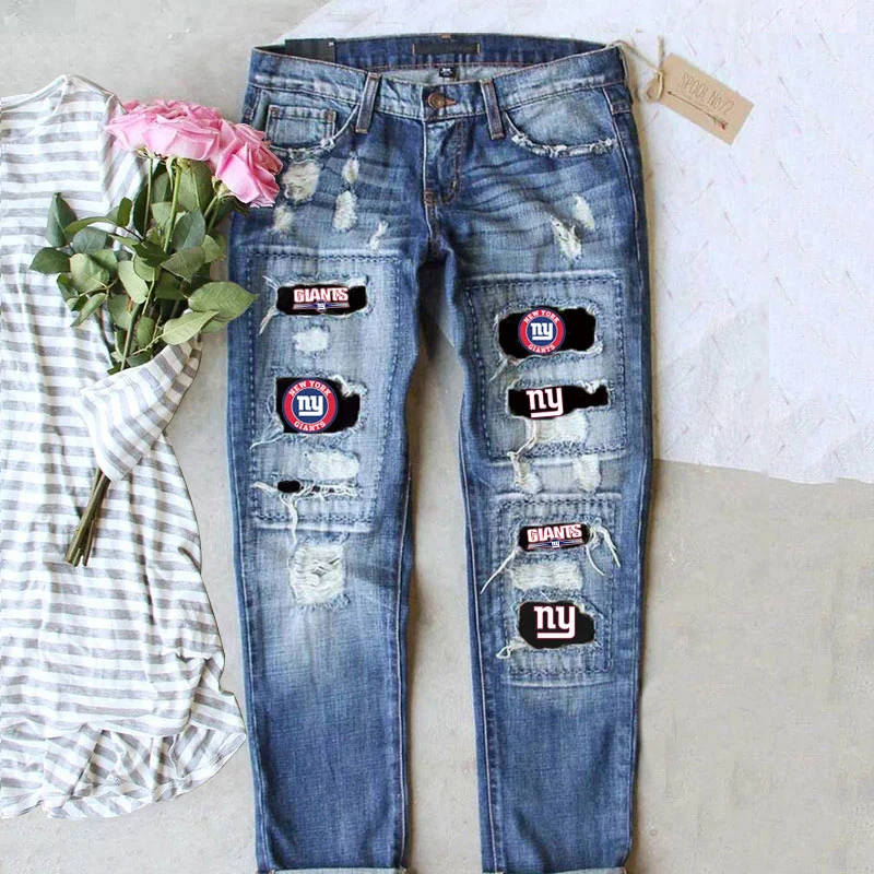 casual fashion perforated printed jeans