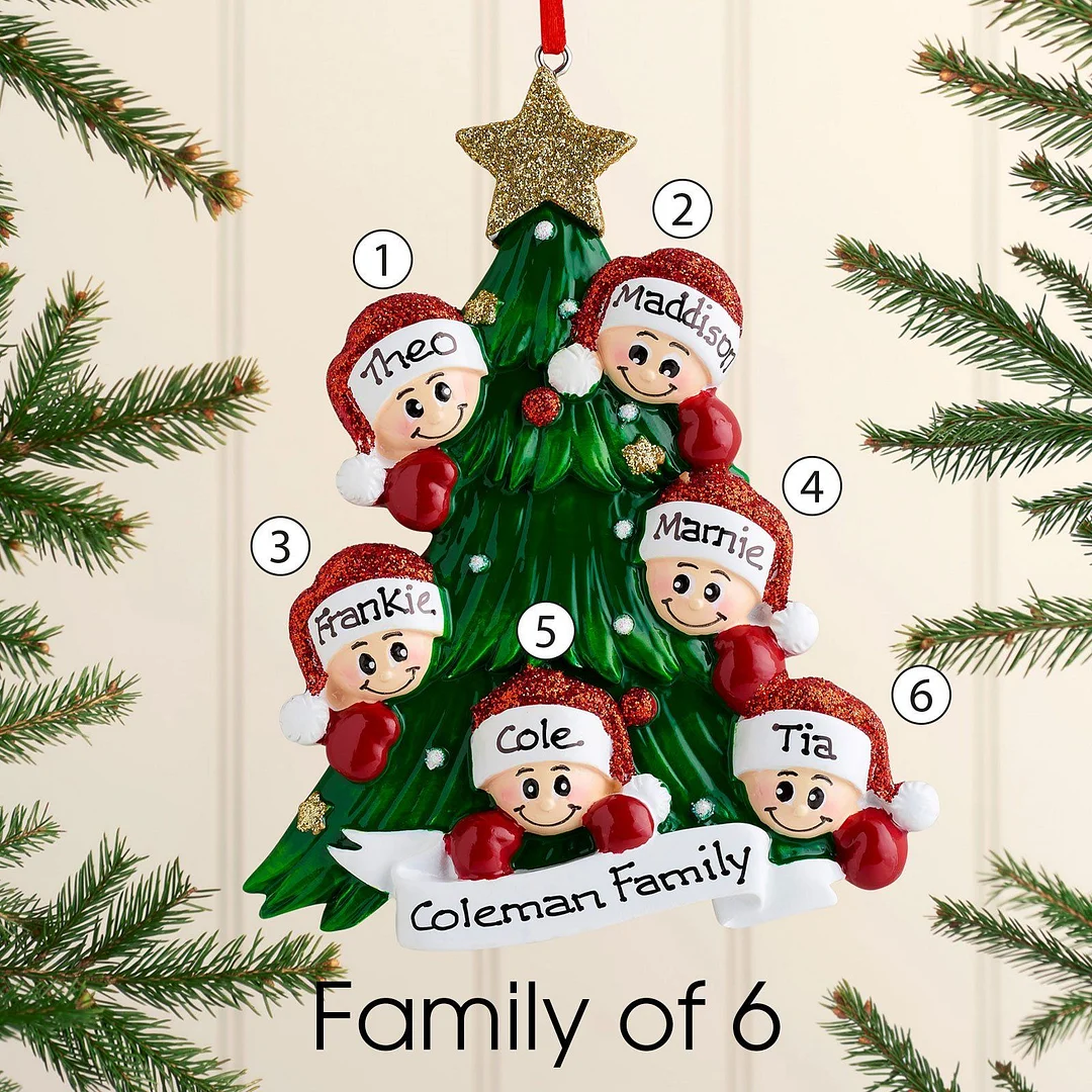 6 Names-PersonalizedFamily Christmas Xmas Tree Decoration Ornament with Name-Christmas Tree with Faces